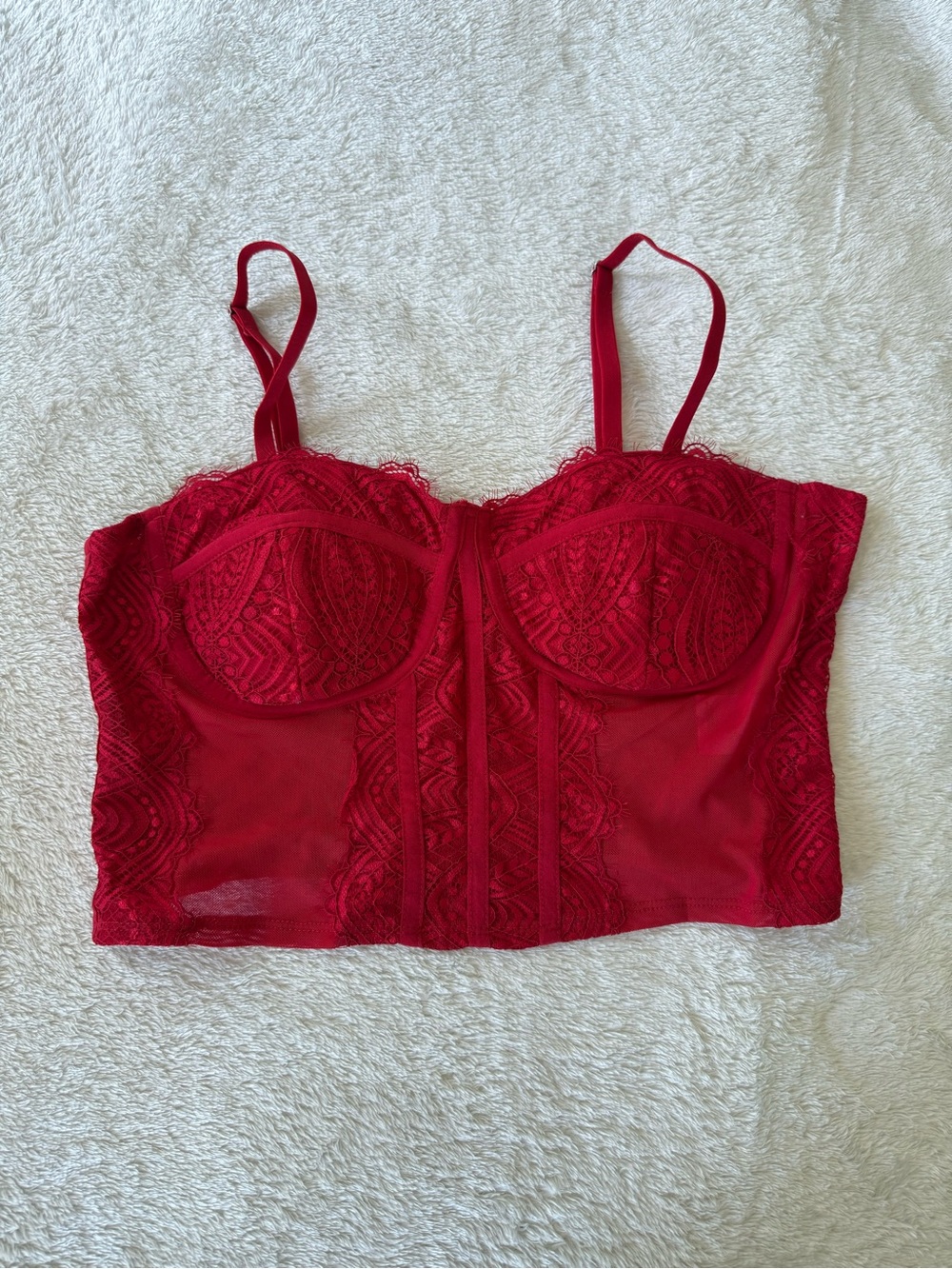 Red Lace Longline Bralette Top